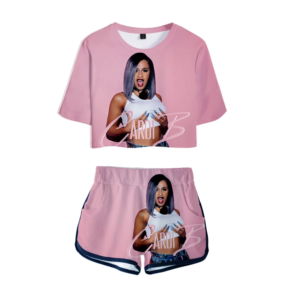 Женская одежда 2019 2 шт. для женщин Cardi B розовый наряд 3D принт футболка s костюм