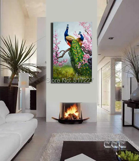 Бесплатная доставка картина маслом ручной работы красивый павлин декоративная