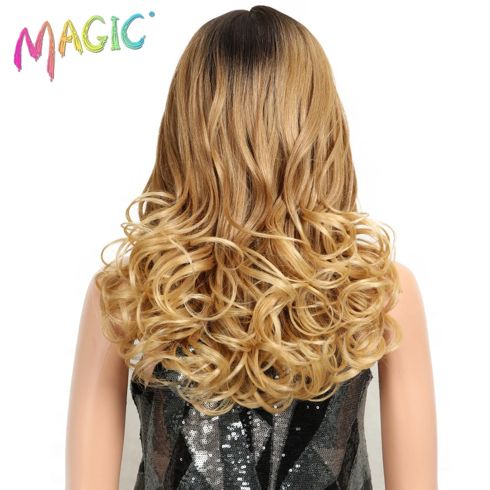 Смешанный Золотой синтетический кружевной передний парик Свободные Волнистые