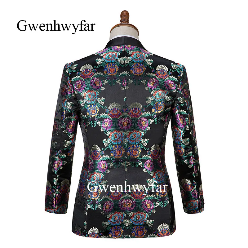 Роскошные мужские Цветочные костюмы Gwenhwyfar 2019 черный облегающий женский