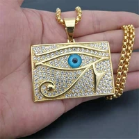 egyptian big eye of horus pendant necklace gold color stainless steel iced out chains for men ancient egypt jewelry dropshipping