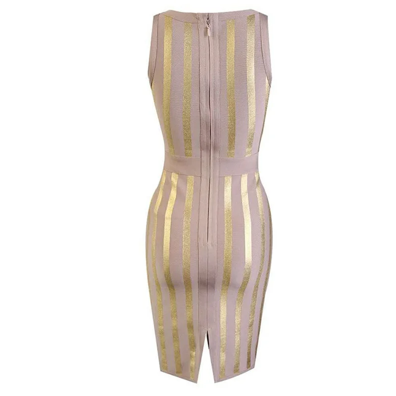Herve Leger Babe Новое поступление o образным вырезом без рукавов золотой Фольга печати