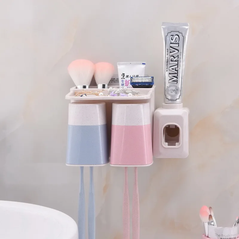 

1PCS bathroom creative wall mounted toothbrush holder set sucker toothbrush racks with a cup automatically toothpaste