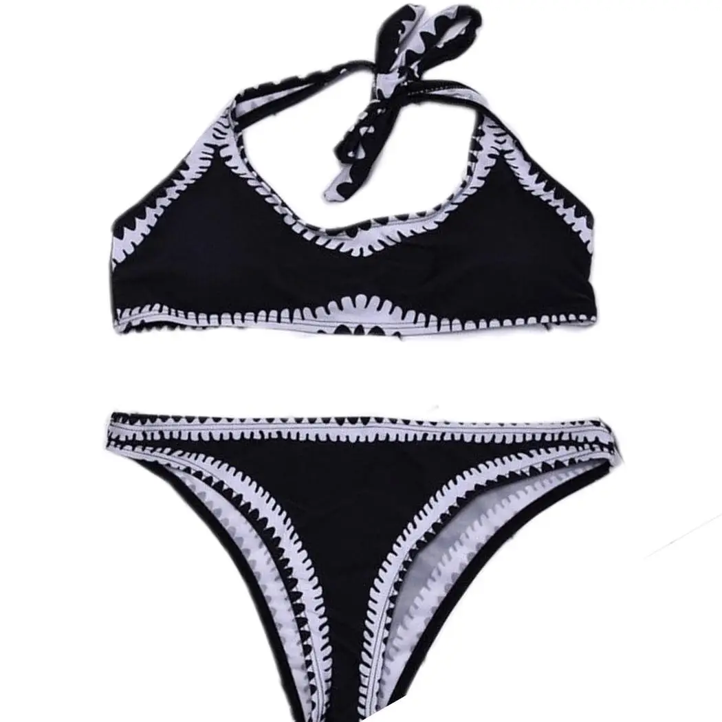 Женский купальник-бикини черный и белый купальник с крючком на спине 2019 | Женская