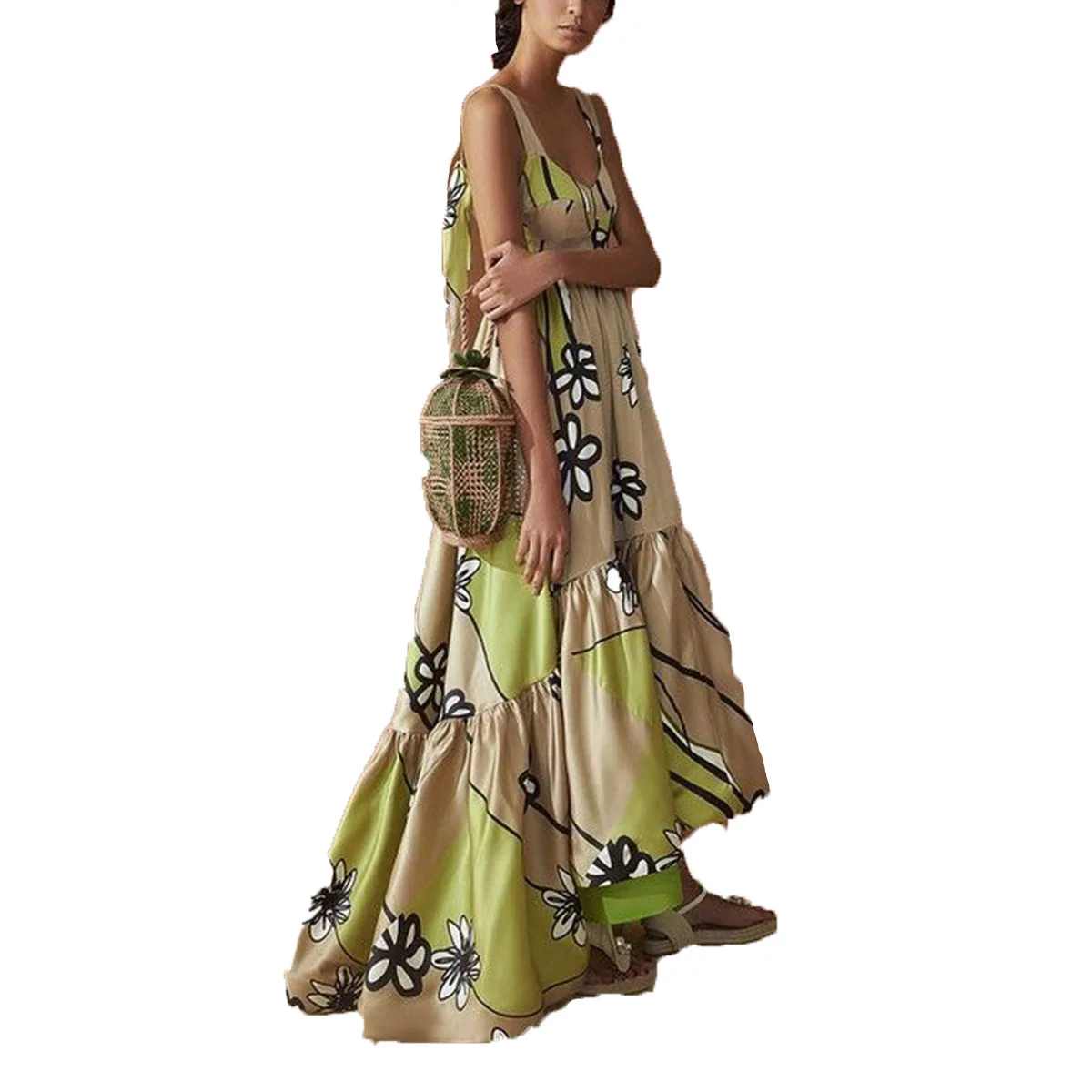 Женское длинное платье в богемном стиле летнее пляжное с принтом большие размеры