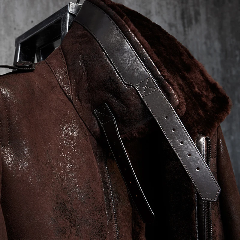 Мужская шуба из овчины красное/Коричневое Пальто пилота 011