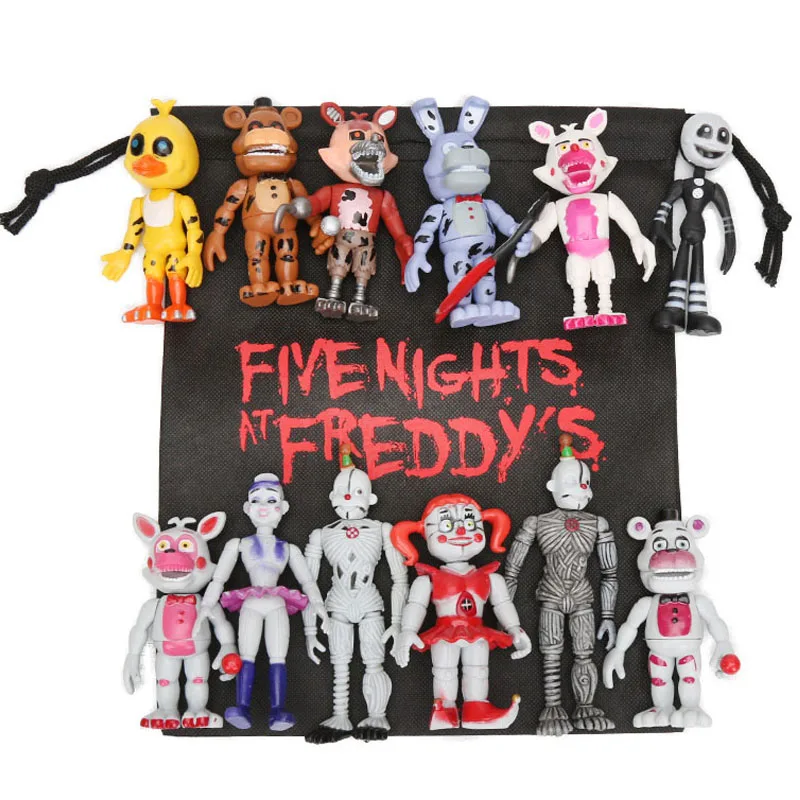 set with white foxy Набор из 13 фигурок FNAF из ПВХ с подарочной сумкой 10-11,5 см Five Nights At Freddy's Freddy Fazbear Foxy Dolls Toys brinqudoes - Цвет: set with white foxy