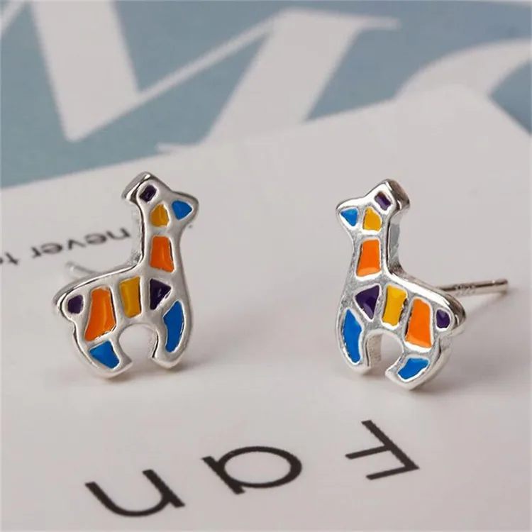 New Temperament 925 Sterling Silver Jewery Fashion Colorful Epoxy Beautiful A Variety of Styles Stud Earrings Animal Plant Bow | Украшения