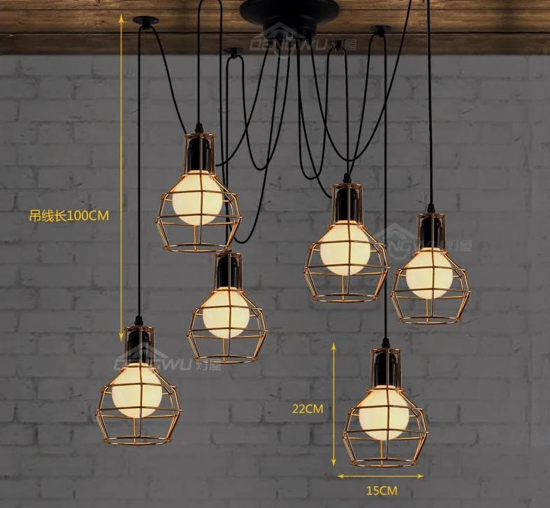 Эдисон Ретро Паук Люстра Освещение Потолочный подвесной светильник 6 Arm с золотой