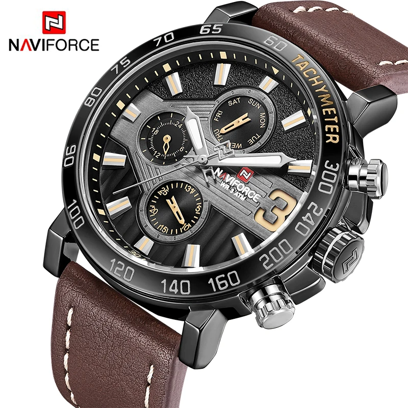 Новые часы Для мужчин Элитный бренд NAVIFORCE спортивные Водонепроницаемый кожа