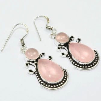

Rose Quarts , 51 mm, Silver Overlay on Copper Earrings, E1763