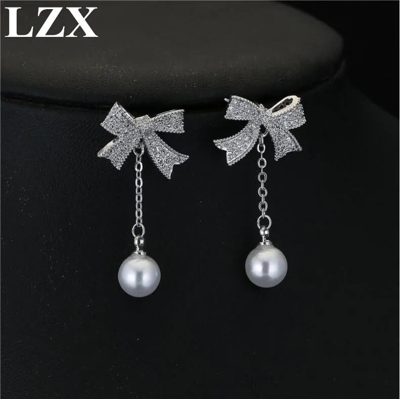LZX новые серьги в форме банта с искусственным жемчугом для женщин и девочек белый