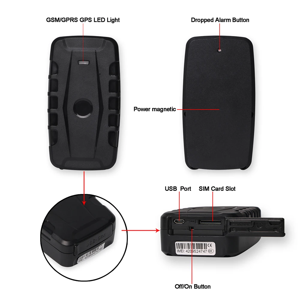Автомобильный GPS локатор LK209B GSM GPRS трекер батарея 10000 мАч 120 дней в режиме ожидания