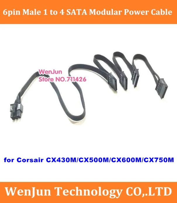 

6Pin Male 1 to 4 SATA 15Pin Power Supply Cable 15P Power Port Multiplier for Corsair CX430M/CX500M/CX550M/CX600M/CX750M series