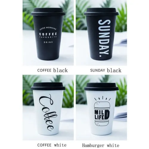 Reusable Ceramic Letter Travel Mugs Silicone Lid Bone China Cups Mug Tea Coffee Portable | Дом и сад