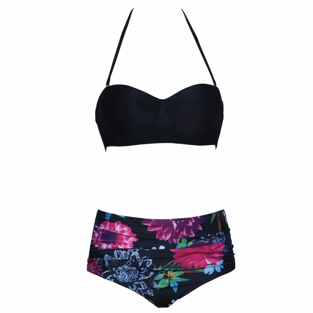 2017 High Waist Floral Print Bikini Set Women Sexy Halter Beach Bathing Suit Swimwear |