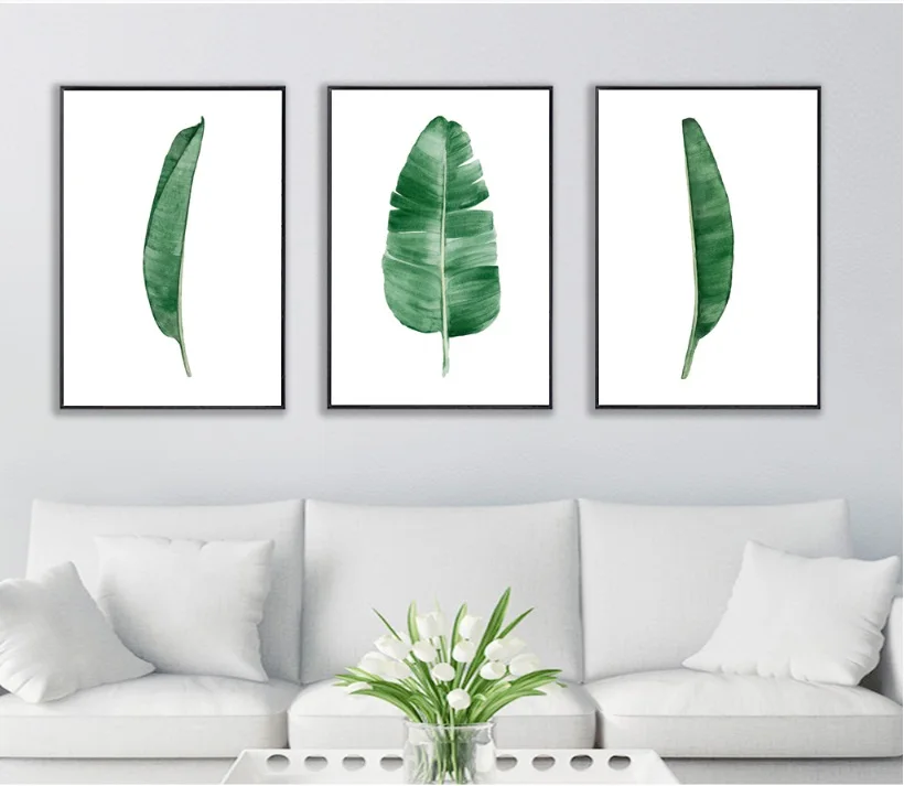 Nordic Watercolor Fresh Banana Leaf Decorative Paintings Canvas Art Print Poster Wall Pictures for Home Decoration Unframed | Дом и сад