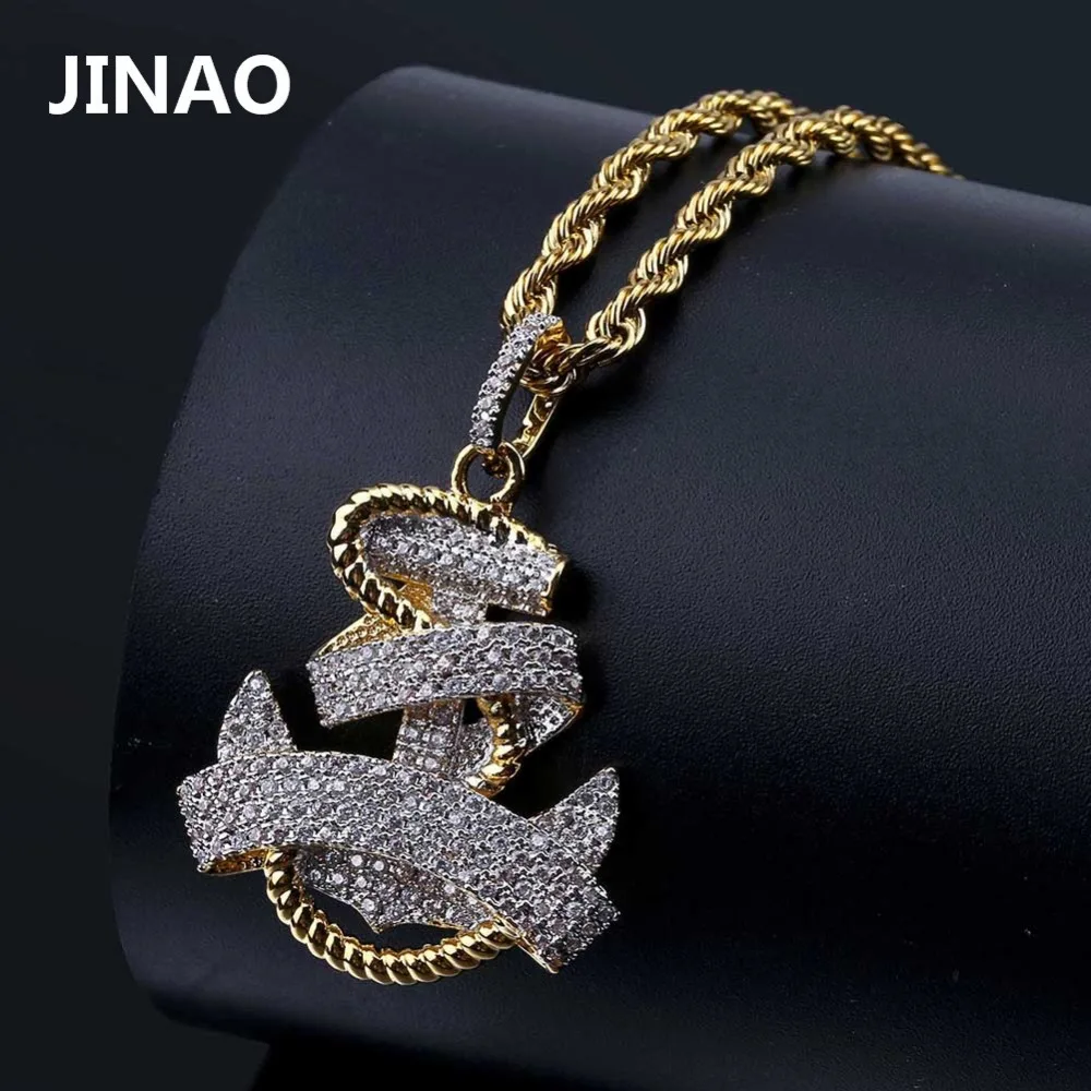 JINAO в стиле хип-хоп из золота Цвет покрытием Micro Pave Цирконий якорь колье с