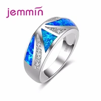 six prong blue fire opal ring with white crystal wedding engagement promise statement anniversary jewelry rings