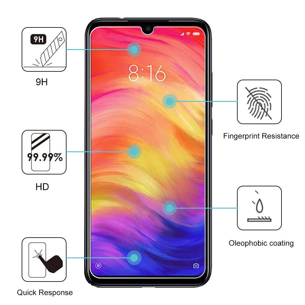 Закаленное стекло для Xiaomi Redmi Note 7 Pro 2 шт. Защита экрана Note7 защитная пленка |