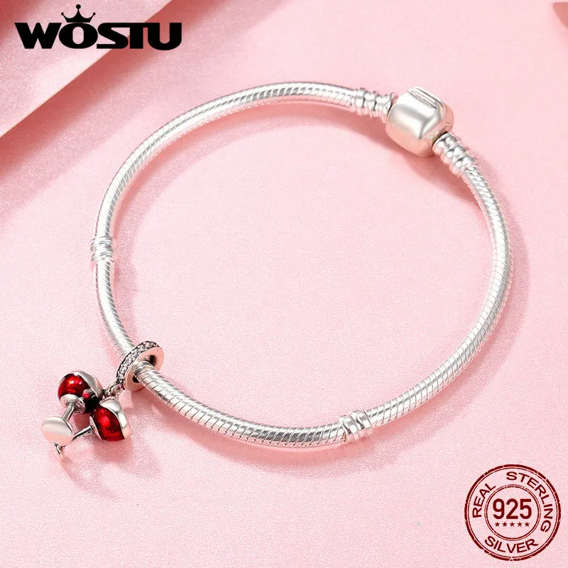 WOSTU Настоящее 925 пробы серебро ура для Любви Пара пиво, подвеска амулет, подгонка, сделай сам браслет ювелирные изделия подарок на день Святого Валентина CQC478