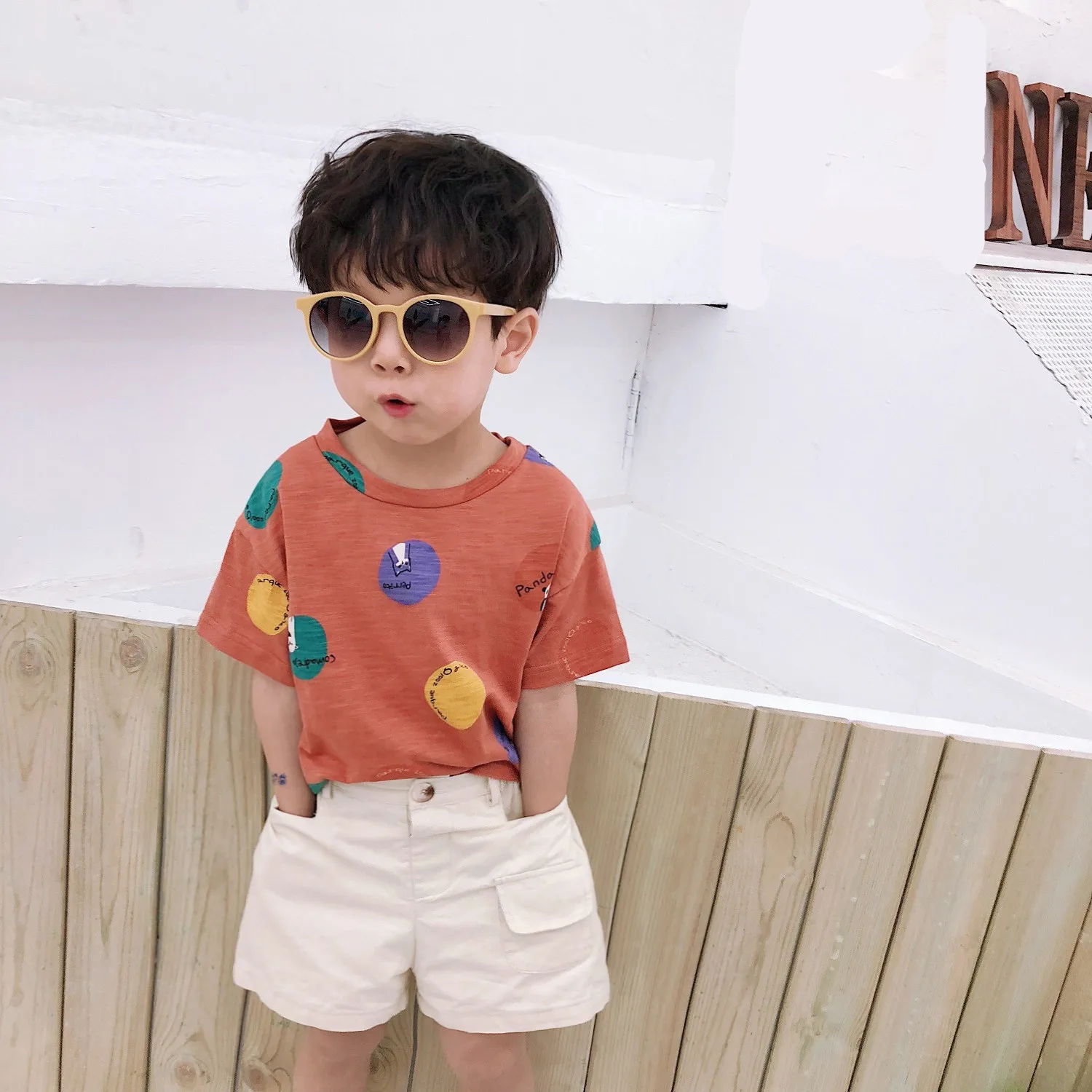 Корейский стиль летние модные хлопковые футболки в горошек для мальчиков