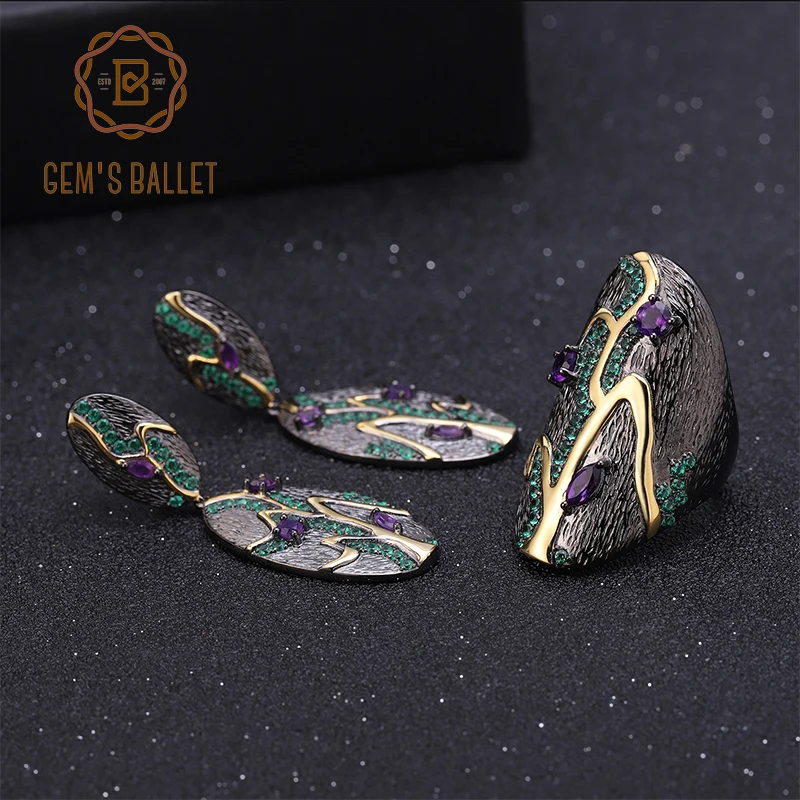 Женские винтажные серьги кольца GEM'S BALLET ювелирное изделие из серебра 925 пробы с