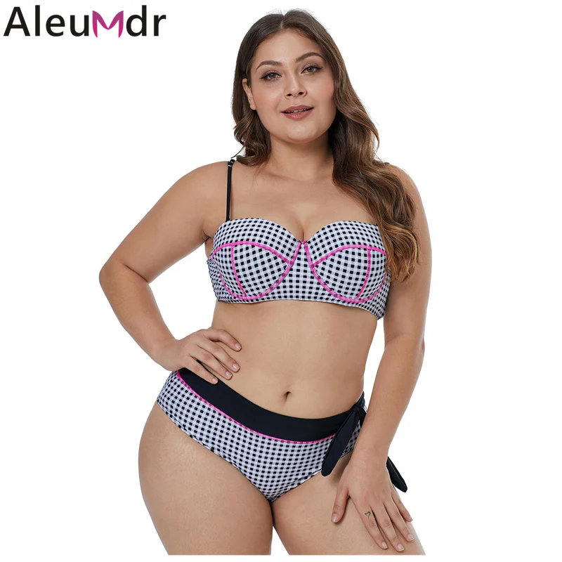 Aleumdr 2019 пуш ап купальники больших размеров из двух частей контрастная окантовка