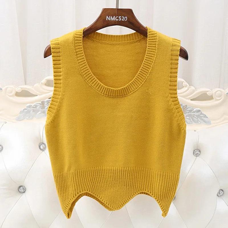 Women Sleeveless O Neck Knitted Pullover Vest Loose Sweater Fashion Short Girl Pull Jumper | Женская одежда