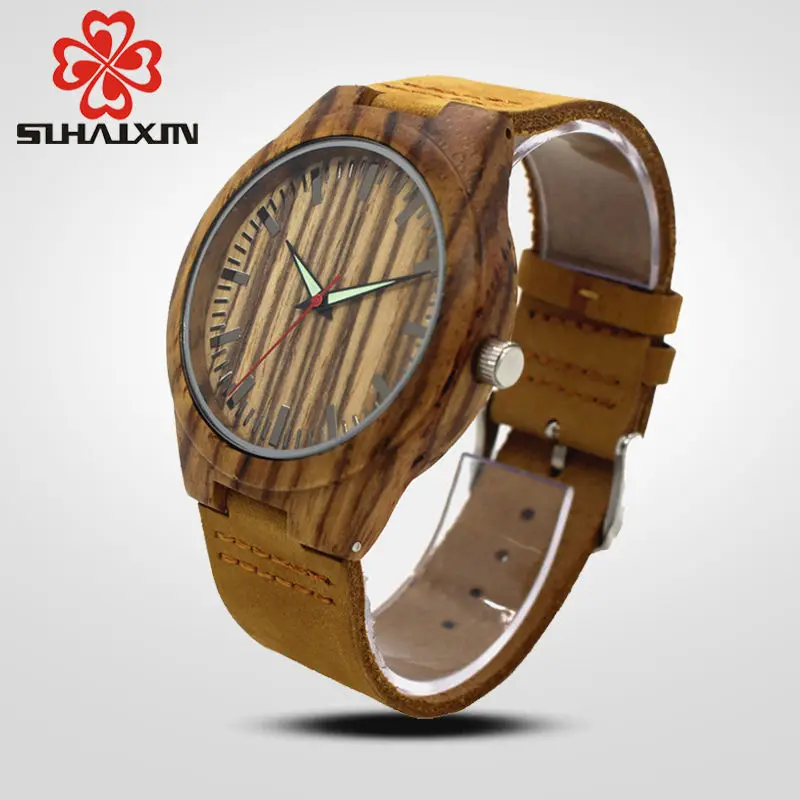 Мужские кварцевые часы SIHAIXIN Wood Man erkek kol saati круглые бамбуковые деревянные с