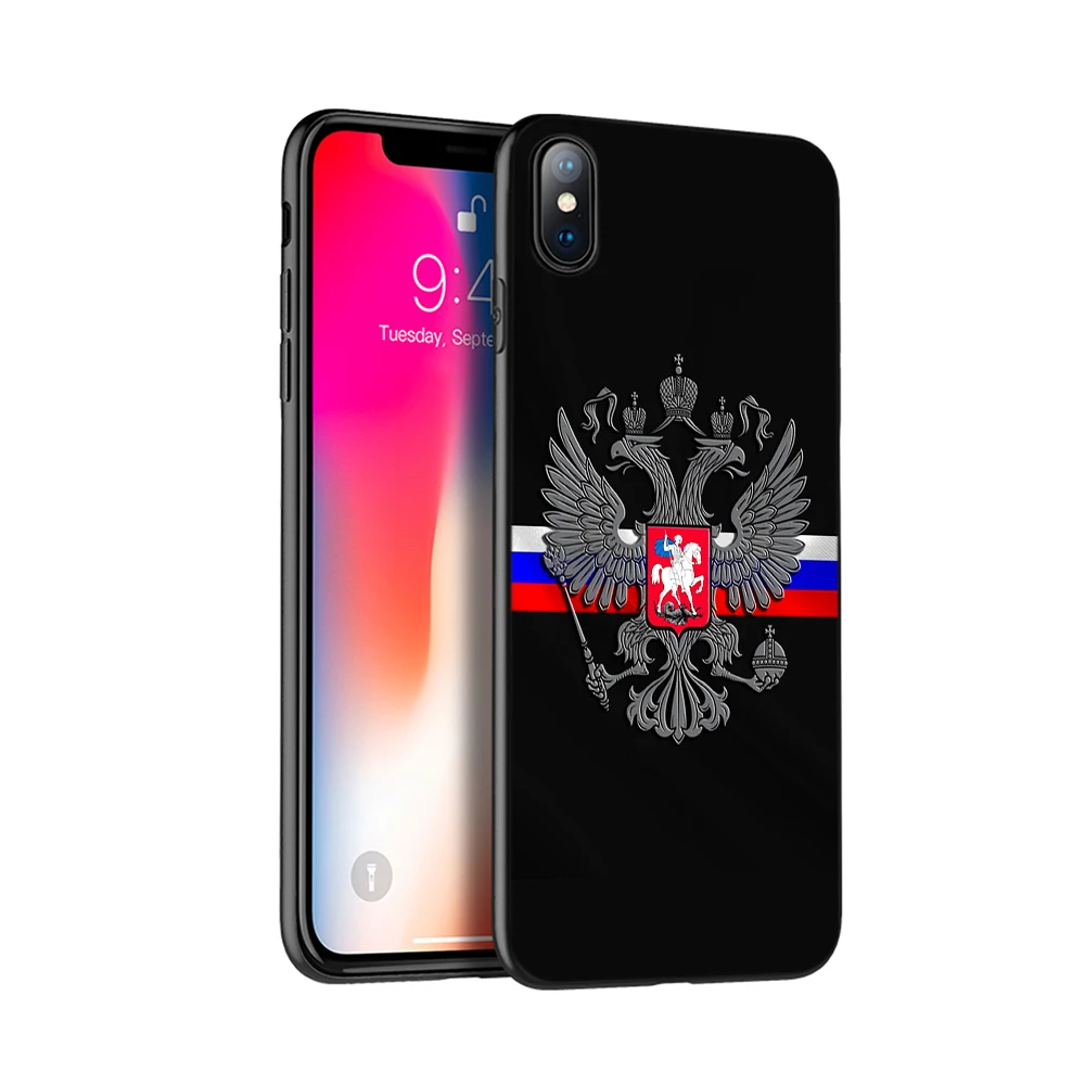 Black tpu case for iphone 5 5s SE 2020 6 6s 7 8 plus x 10 XR XS 11 pro MAX Russian American British flag national emblem | Мобильные