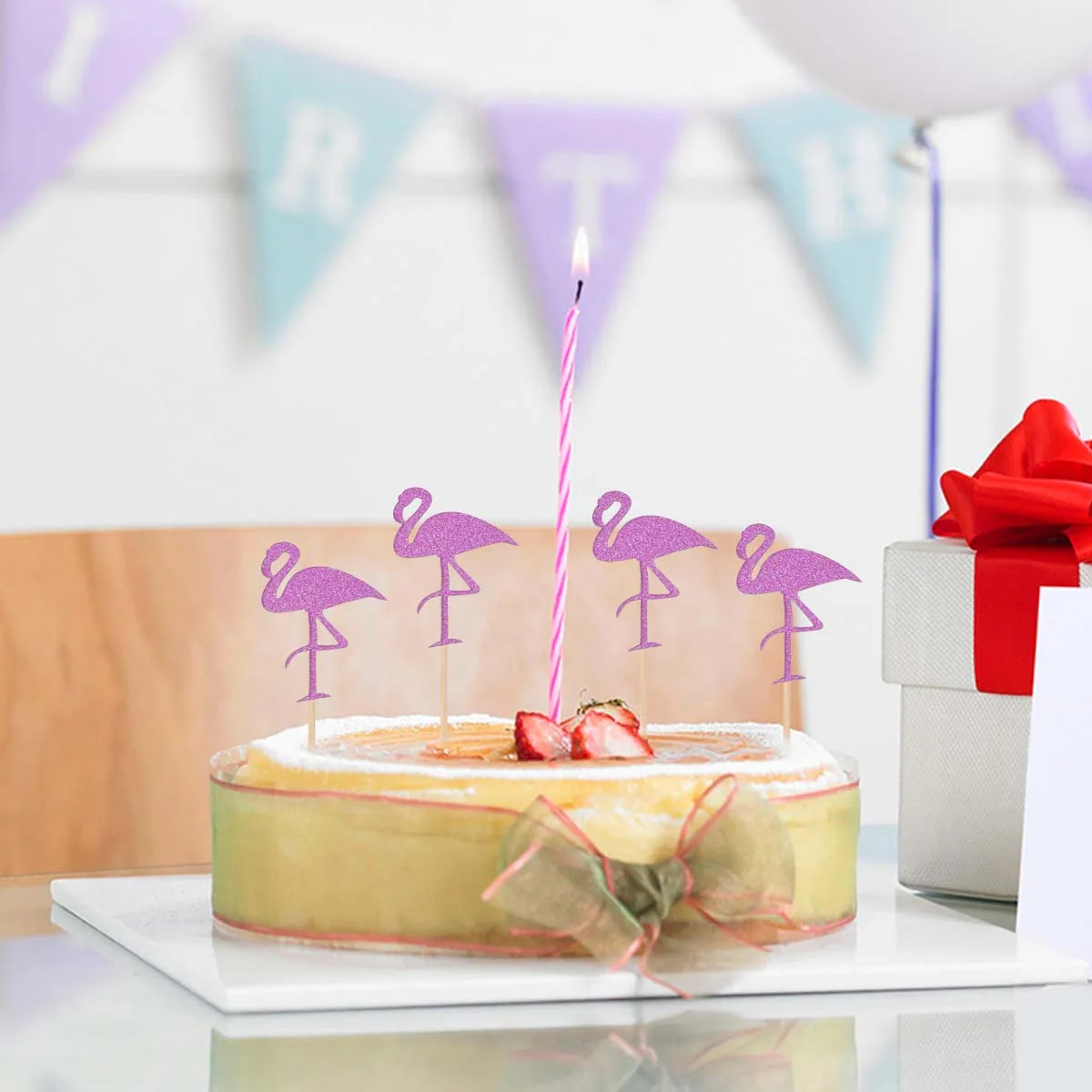 10 шт. Блестящий Топпер для торта бумага с Фламинго вставка карты кекс топперы