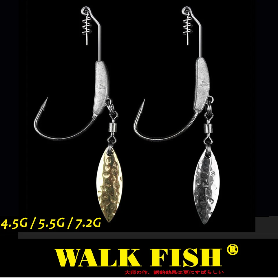 WALK FISH 3Pcs 4.5G/5.5G/7.2G Offset Fishing Hooks Lead Weighted Crank Hook with Spoon Soft Baits Add Weight Worm | Спорт и