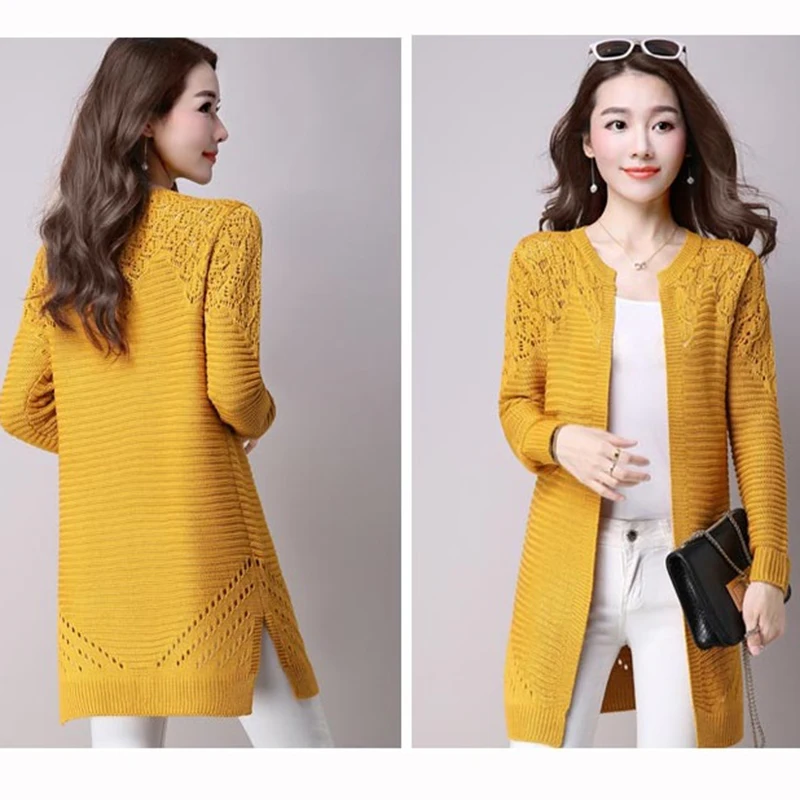 Новинка осенняя Женская куртка модный вязаный кардиган с перфорацией верхняя