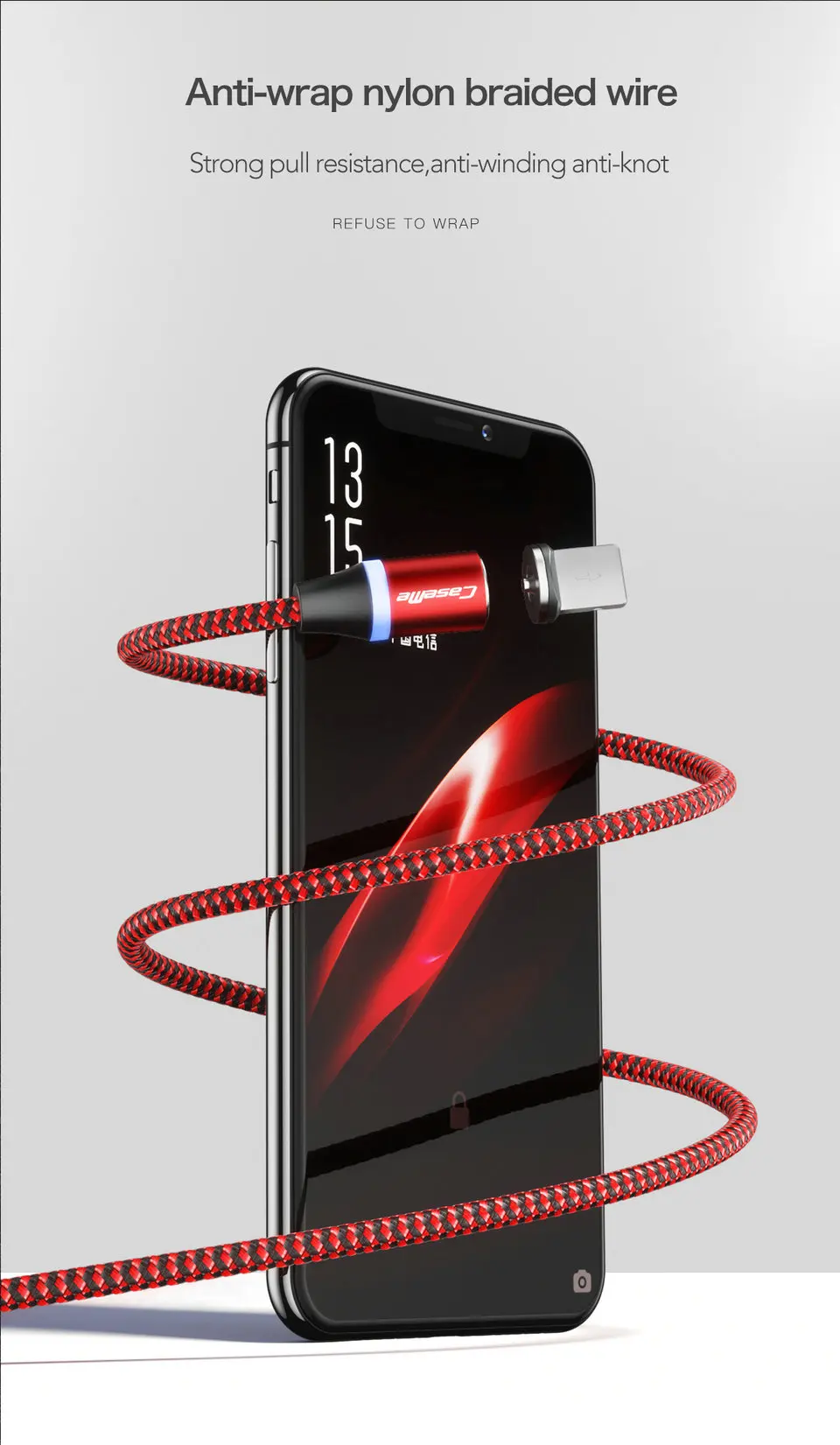 CaseMe Магнитный светодиодный USB кабель для Xiaomi 360 Плетеный Магнитный штекер type C Micro USB для iPhone кабель для быстрой зарядки Магнитный кабель