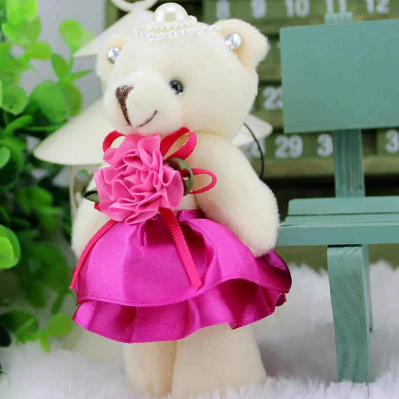 12cm Rose Red 12 шт./лот, недорогие милые мини-игрушки, медведь для украшения свадебной вечеринки, кавайный плюшевый медведь, детские куклы для праздника, подарки - Цвет: 12cm Rose Red