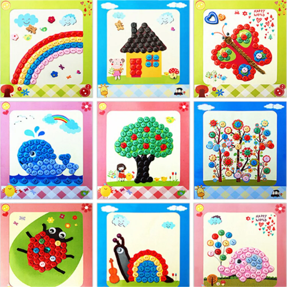 

1Set DIY Button Drawing Toy Kids Sticky Art Educational Handmade Toys DIY Button To Craft Painting For Over 3 Years Kid Children