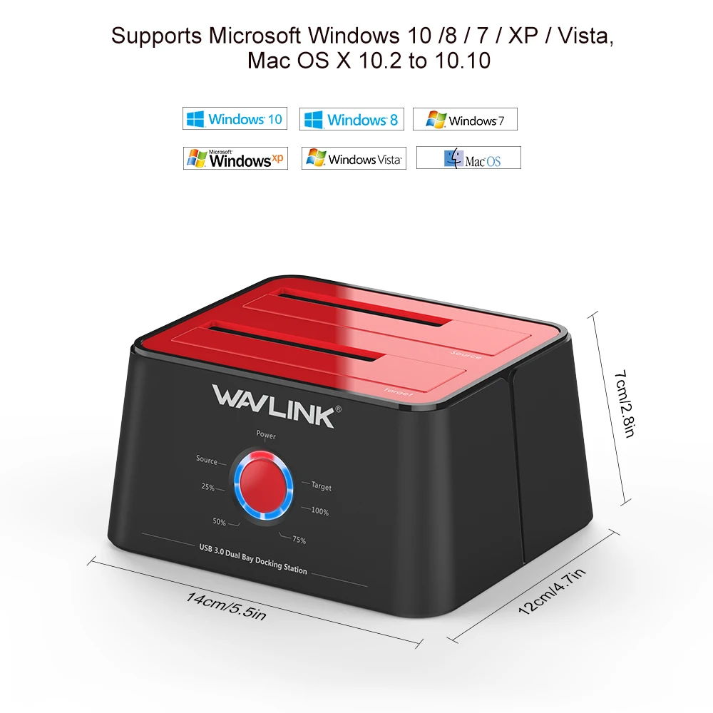 Wavlink 2," 3,5" USB 3,0 SATA внешний жесткий диск Док-станция двойной отсек внешний жесткий диск Корпус для 2*8 TB HDD SSD чехол