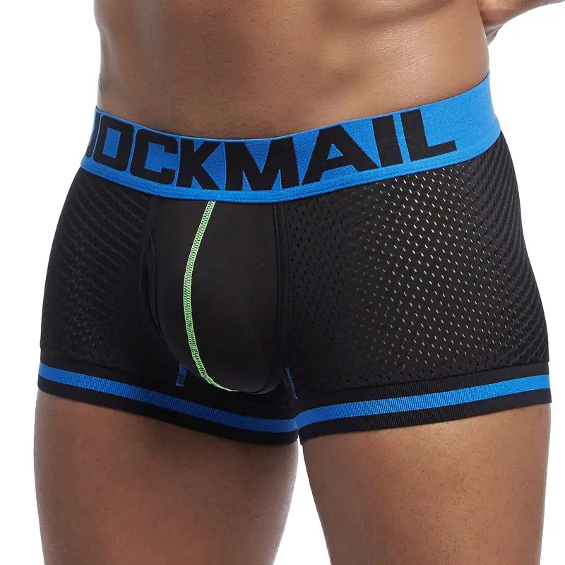 BLACK GREEN JOCKMAIL, фирменное Мужское нижнее белье, боксеры, новые сетчатые трусы-боксеры, шорты, мужские трусы, трусы под брюки, Cueca, хлопковые мужские трусы - Цвет: BLACK GREEN