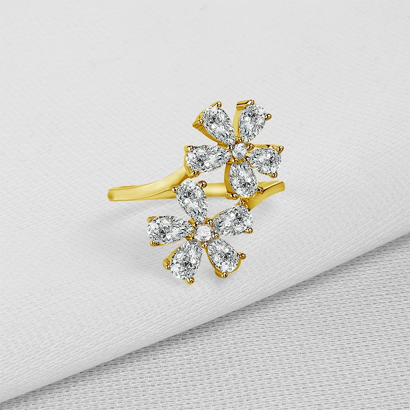 AINUOSHI 14 K, однотонный желтный золотистый цветок, кольцо, винтажное микро грушевидное кольцо с имитацией бриллиантов, обручальное кольцо с кисточкой для женщин
