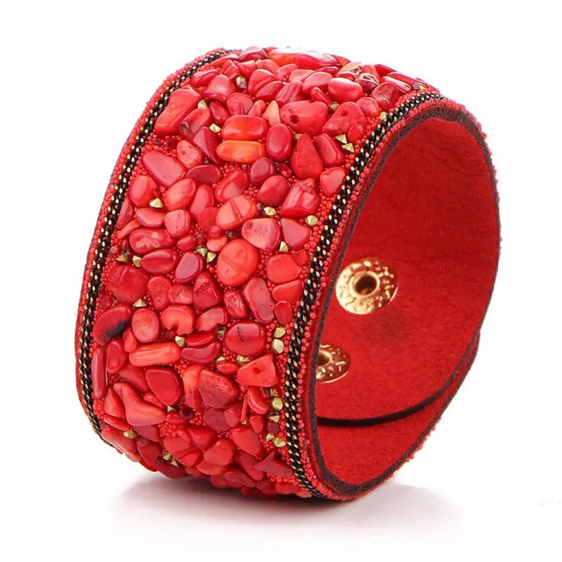 Модный разноцветный браслет из искусственной кожи с натуральным камнем новинка 7