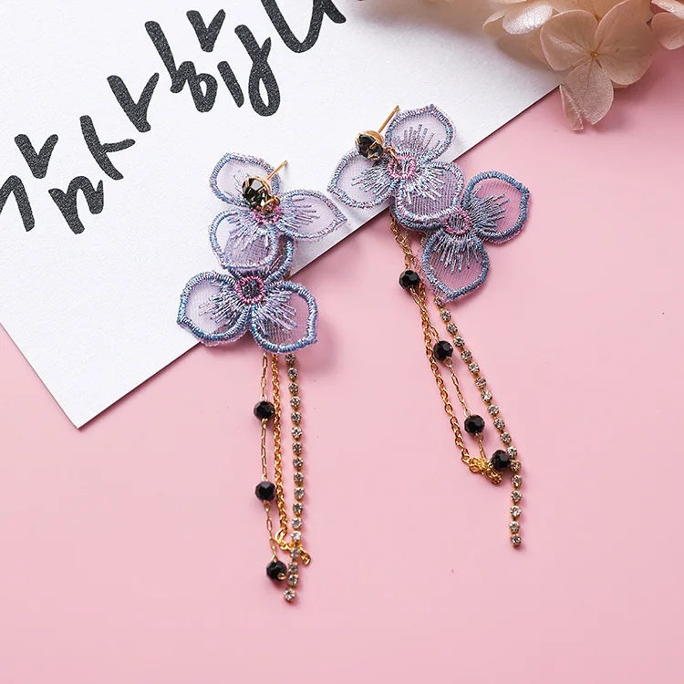 Корейский 2018 Винтаж Сладкий ткань вышитый ажурный цветок Цепочка с прозрачными