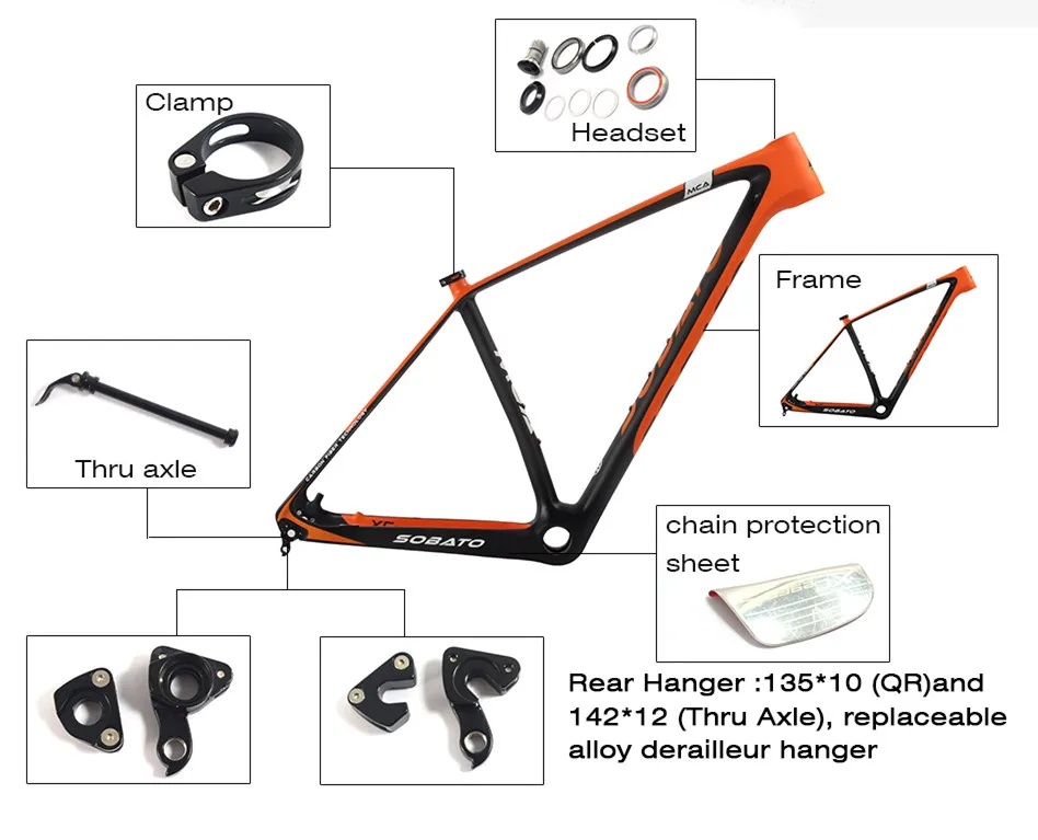 SOBATO17 &quotОбновленная T1000 карбоновая MTB рама 29er полная для горного велосипеда 142*12