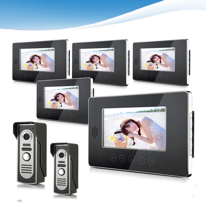 

High Quality 7 inch Screen Display Video Intercom System Wired Magnetic Lock Two to Five Video Doorphone Device Kit D236b