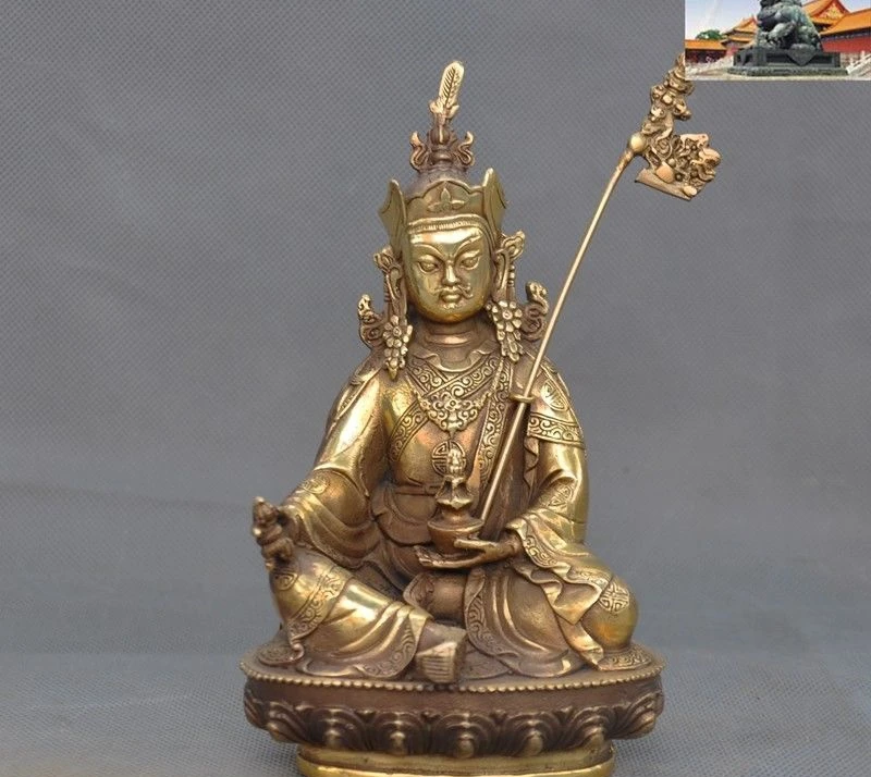 

6" Old Tibetan Buddhism temple bronze Guru Padmasambhava Rinpoche Buddha Statue