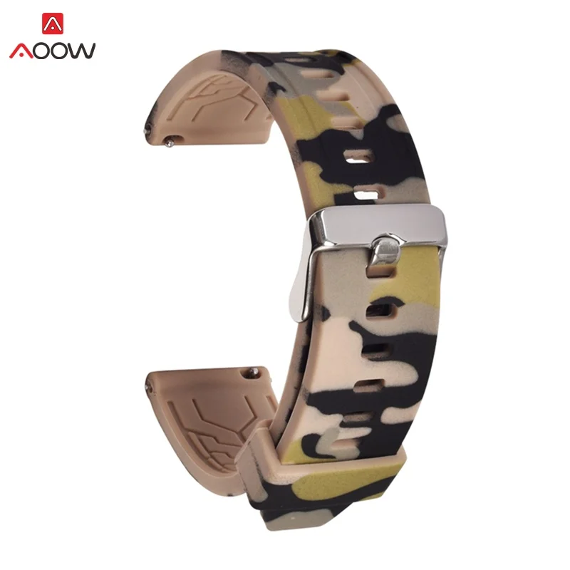 brown AOOW универсальный ремешок для samsung gear S2 S3 Huami Amazfit Quick Release камуфляж резиновый силиконовый спортивный ремешок браслет - Цвет ремешка: brown