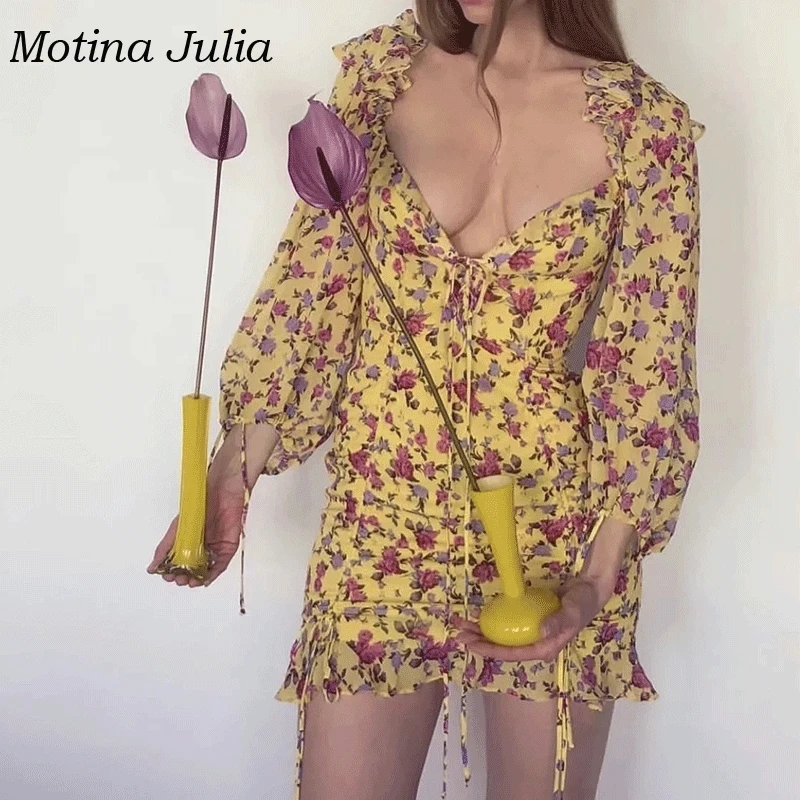 Женское вечернее платье с цветочным принтом Motina Julia мини-платье со шнуровкой и