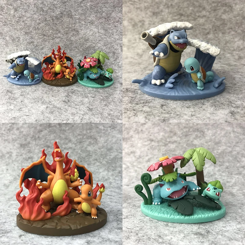 Аниме Пикачу Бульбазавр Blastoise Charizard три семьи ПВХ фигурку Коллекционная модель