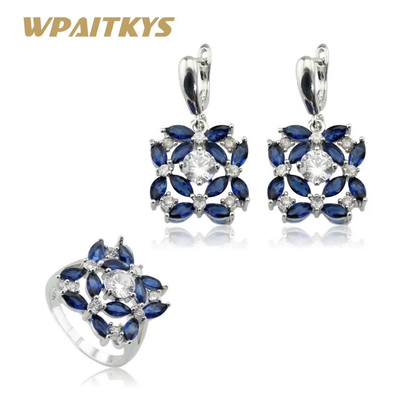 WPAITKYS синий фиолетовый белый CZ серебряный цвет наборы свадебных ювелирных