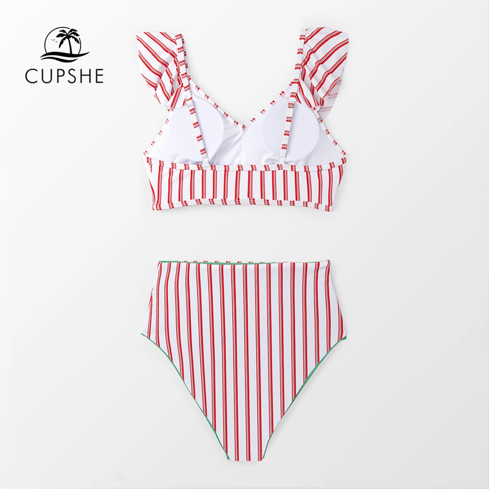 CUPSHE/комплект бикини с начесом в красную и белую полоску женские милые купальники